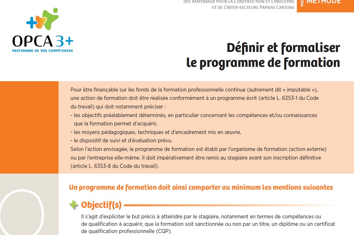 Définir et formaliser un programme de formation